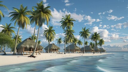 Obraz premium model of a beach resort with palm trees and huts, summer