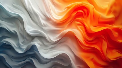 Obraz premium Vibrant abstract silk texture with orange, white, and gray folds, creating a dynamic and eye-catching background or design element.