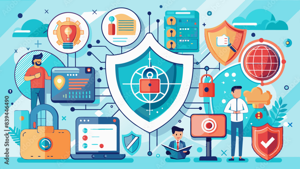 Aufkleber lighting the way in modern cybersecurity measures cybersecurity team work tech backgrounds vector