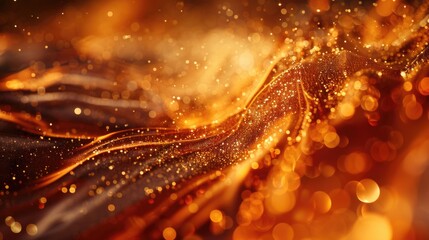 Golden Bokeh Lights with Abstract Sparkle Wave Background