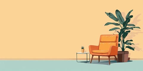 Modern Furniture Vector Illustration on Pastel Background with Copy Space for Branding or Text