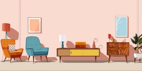 Fototapeta premium Chic Furniture Collection on Pastel Background for Copy Space - Ideal for Advertising Design