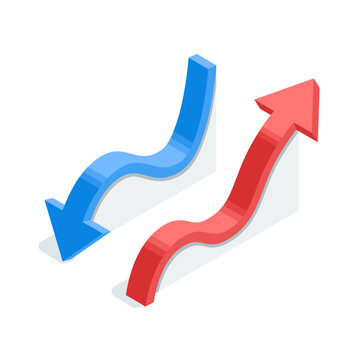 isometric vector chart arrows for indicating statistical data or infographics, in color on a white background, increase and decrease arrows