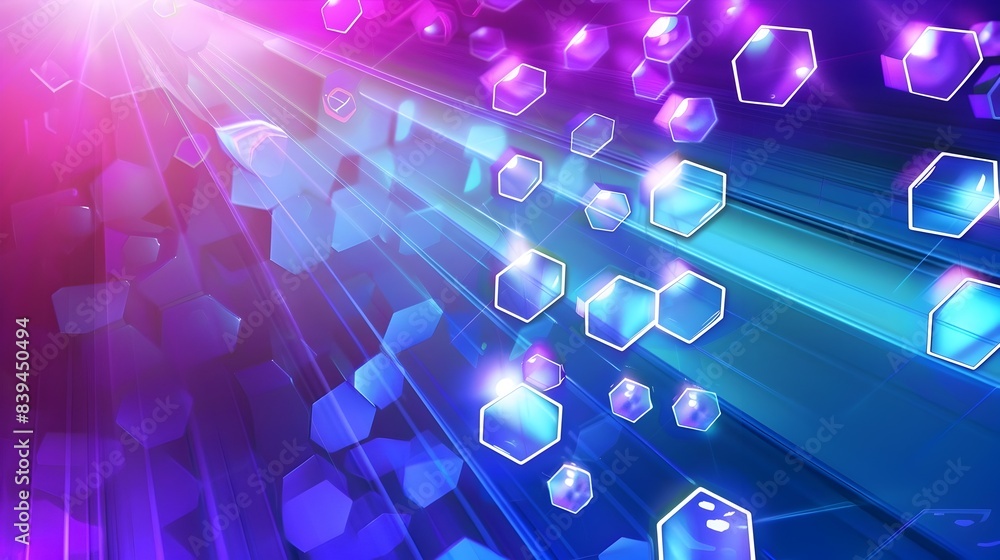 Poster mesmerizing neon geometric shapes in vibrant gradient backdrop with luminous motion