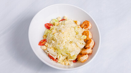 Caesar salad bowl top views