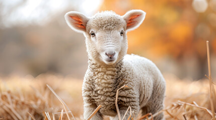 Obraz premium lamb standing in straw field
