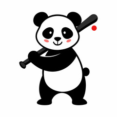 Playing panda with a base bat vector illustration on white background