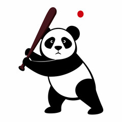 Playing panda with a base bat vector illustration on white background