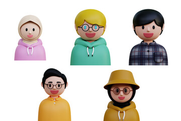 3d Character Avatar Illustration Set women and boy series, stylish outfit for creative profile picture team cartoon style