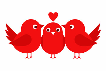 Pajaros rojos tres abrazados fondo blanco