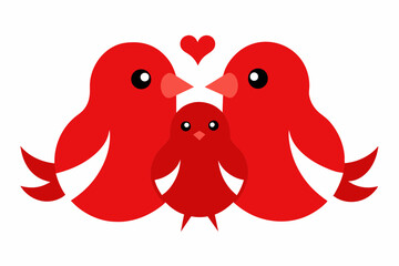 Pajaros rojos tres abrazados fondo blanco