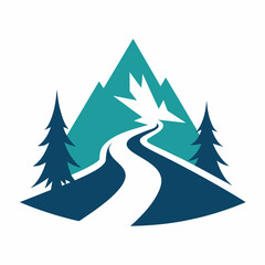 Obraz premium Mountain with road and pine tree icon vector silhouette on white background 