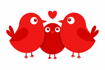 Pajaros rojos tres abrazados fondo blanco