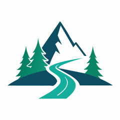 Obraz premium Mountain with road and pine tree icon vector silhouette on white background 