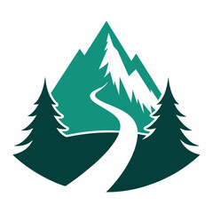 Obraz premium Mountain with road and pine tree icon vector silhouette on white background 
