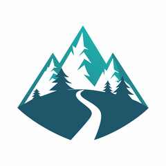 Fototapeta premium Mountain with road and pine tree icon vector silhouette on white background 
