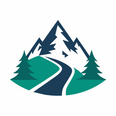 Fototapeta premium Mountain with road and pine tree icon vector silhouette on white background 
