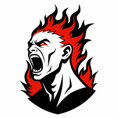 Burn body screaming dramatic shadow style vector illustration on white background