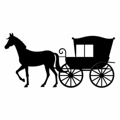 Horse drawn carriage vector silhouette on a white background 