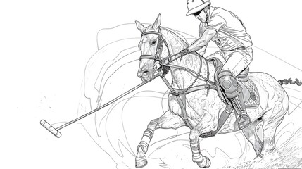 Fototapeta premium Continuous Line Drawing of Polo Player Swinging Mallet in Dynamic Action