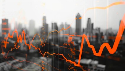 A stock market graph with orange and black lines, representing the financial performance of a company over time. The background is blurred to focus on the detailed upward trend in the trading data.