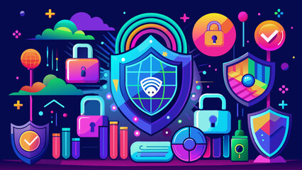 CyberSecurity Backgrounds, protection lock backgrunds, The Bright Side of Cybersecurity How Neon Locks Enhance Awareness and Protection