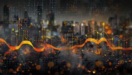 A stock market graph with orange and black lines, representing the financial performance of a company over time. The background is blurred to focus on the detailed upward trend in the trading data.