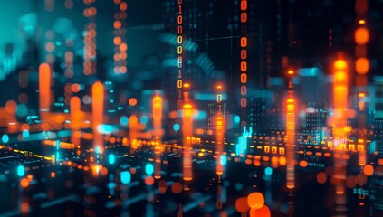 A stock market graph with orange and black lines, representing the financial performance of a company over time. The background is blurred to focus on the detailed upward trend in the trading data.