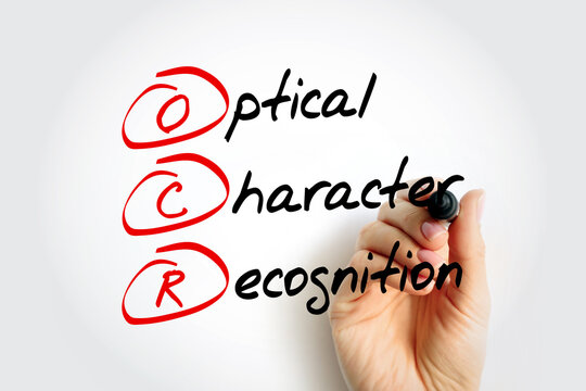 OCR - Optical Character Recognition is the process that converts an image of text into a machine-readable text format, acronym technology concept background
