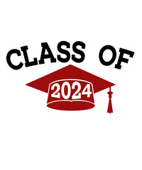 Graduation class of 2024 typography clip art design on plain white transparent isolated background for card, shirt, hoodie, sweatshirt, apparel, tag, mug, icon, poster or badge