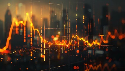 A stock market graph with orange and black lines, representing the financial performance of a company over time. The background is blurred to focus on the detailed upward trend in the trading data.