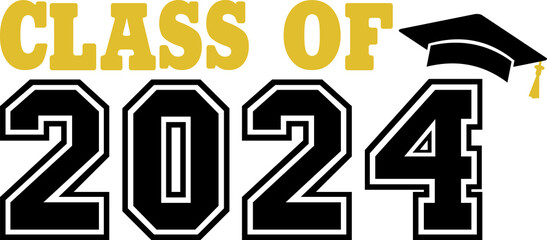 Graduation class of 2024 typography clip art design on plain white transparent isolated background for card, shirt, hoodie, sweatshirt, apparel, tag, mug, icon, poster or badge