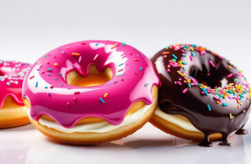 Two delicious donuts on a light background close up