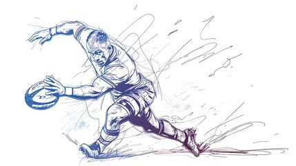 Fototapeta premium Dynamic Rugby Sevens Player in Silhouette Line Drawing