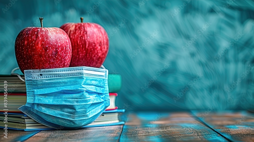 Poster red apple on a table