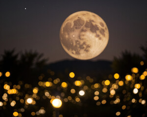 Blurred super full moon in the dark sky. Generative AI