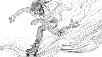 Energetic Roller Derby Skater in Minimalist Line Art