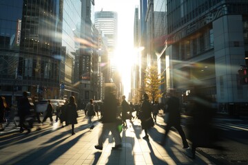 people walking on a city street
, a blurry image