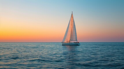 Fototapeta premium Sailboat at Sunset, Gliding Through the Ocean