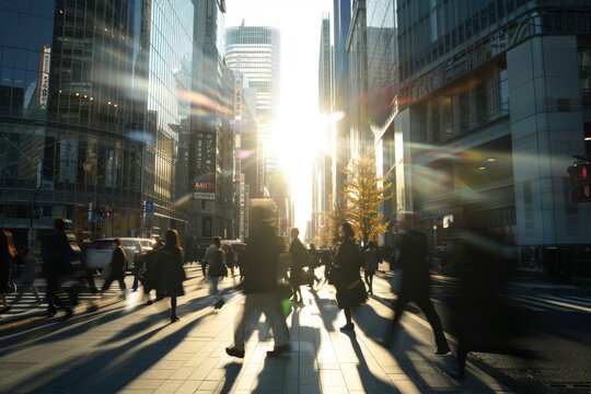 people walking on a city street
, a blurry image