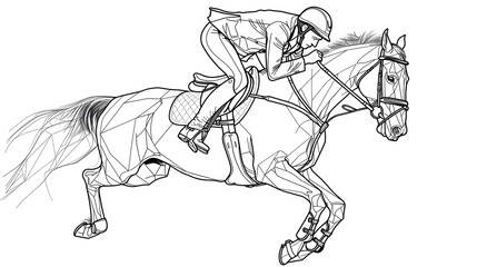 Equestrian Athlete Riding Horse Galloping in Competition
