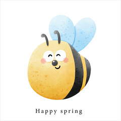 a hand painting of cute smiley bee in spring , Easter Day party. animal clipart , png card decoration.