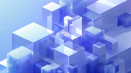 Fototapeta premium Abstract 3D rendering of blue and white cubes in a futuristic geometric pattern with a soft gradient background.