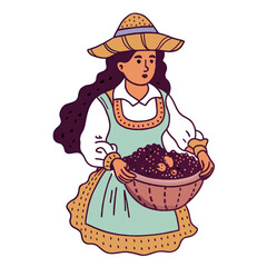  A traditional chapolera women that collect the coffee beans. white background