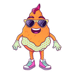 bottomless suglass,illustration,anim, retro, vintage, mascot, character on white background