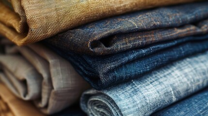A pile of denim fabric with a variety