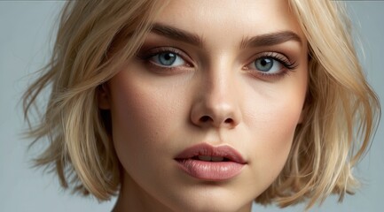 Naklejka premium Blonde woman model wearing trendy clothes and makeup, model in trendy dress, photoshoot
