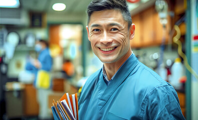 Naklejka premium Male doctor close-up in the hospital waiting for patients