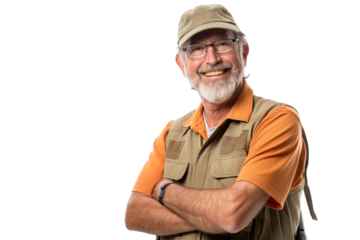 Smiling Elderly Caucasian Man in Outdoor Work Clothes