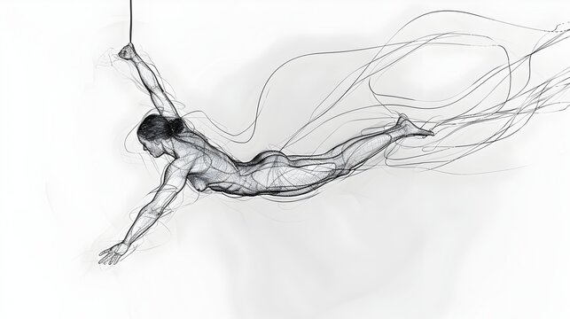 recommend clip art: Graceful Trapeze Soaring in Minimalist Single Line Sketch